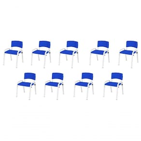 Kit 9 Cadeira Iso Infantil Creche, Escola Base Branco Azul