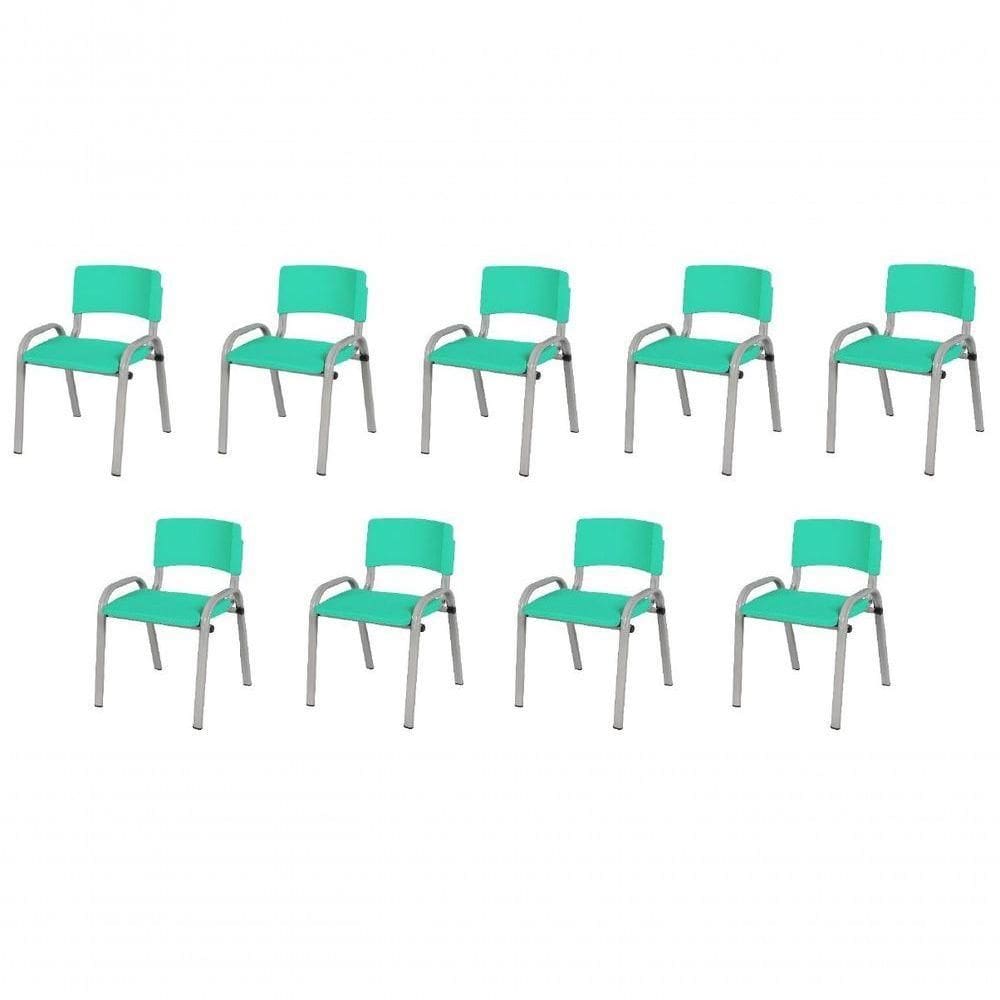 Kit 9 Cadeira Iso Infantil Creche, Escola Base Cinza Verde água