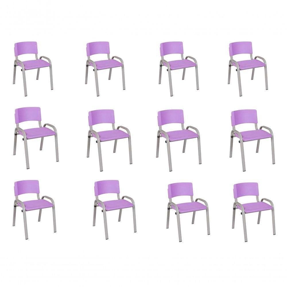 Kit 12 Cadeira Iso Infantil Creche, Escola Base Cinza Lilas