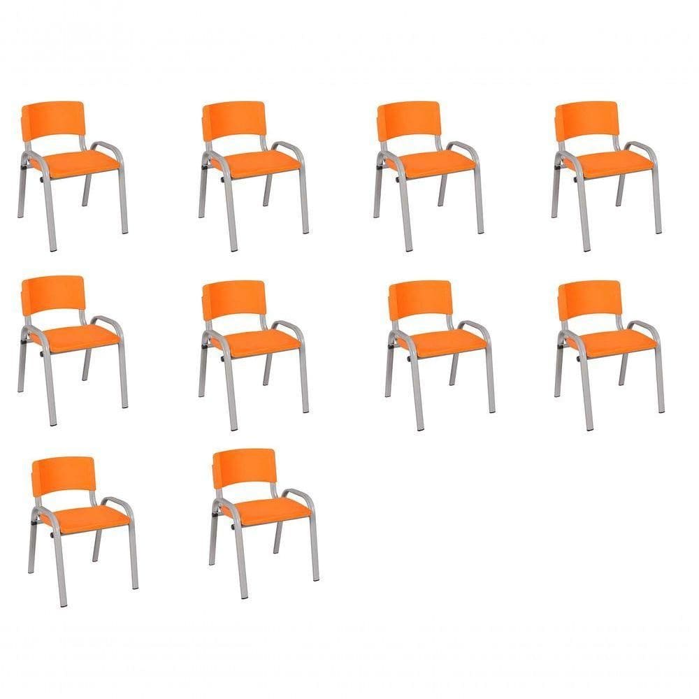 Kit 10 Cadeira Iso Infantil Creche, Escola Base Cinza Laranja