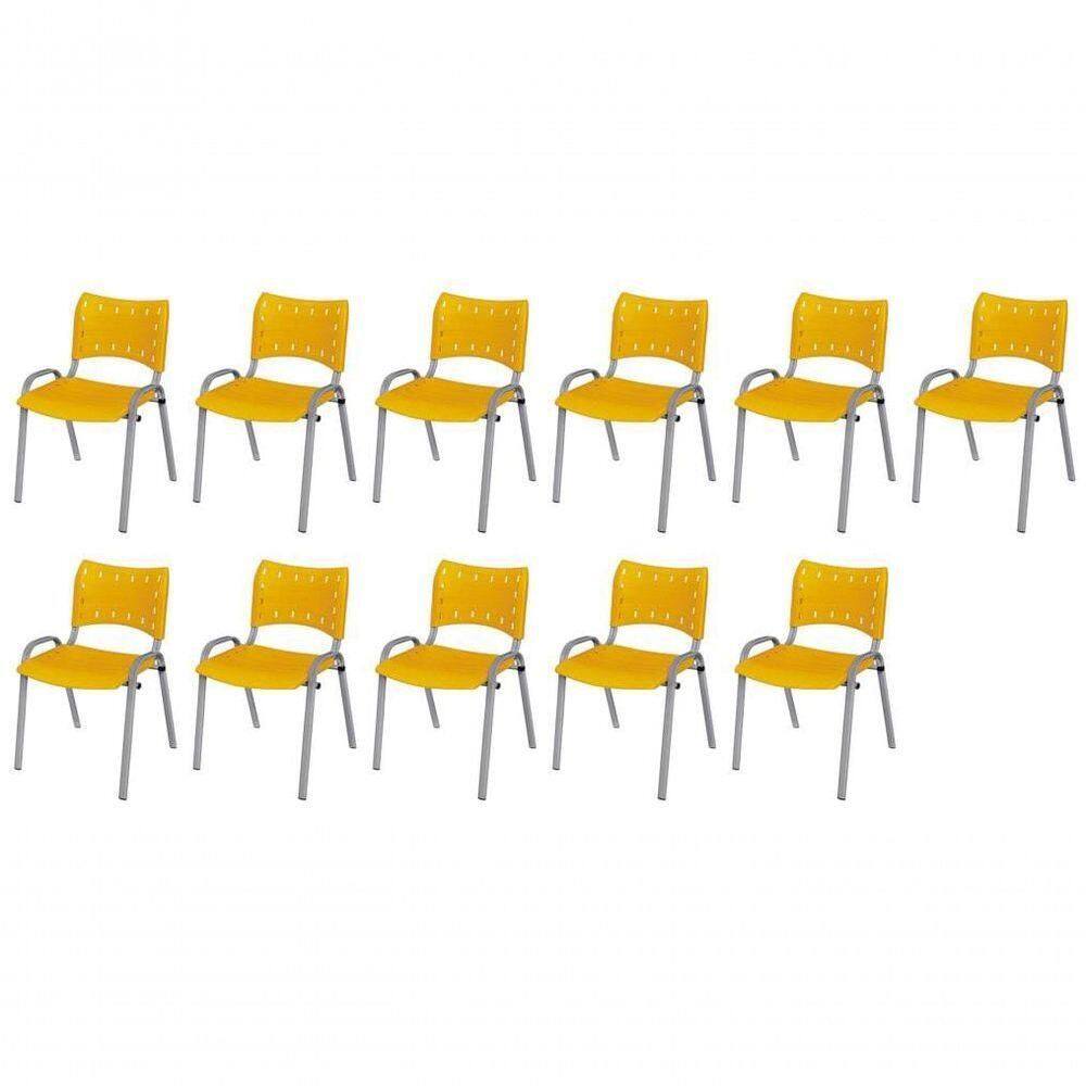 Cadeira Iso Base Cinza Escola, Escritório Amarelo Kit 11 Un