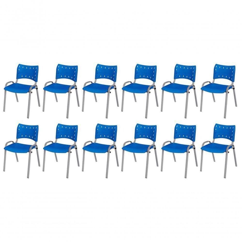 Cadeira Iso Base Cinza Escola, Escritório Azul Kit 12 Un