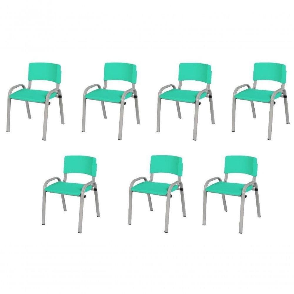 Kit 7 Cadeira Iso Infantil Creche, Escola Base Cinza Verde água
