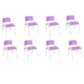 Kit 8 Cadeira Iso Infantil Creche, Escola Base Branco Lilas