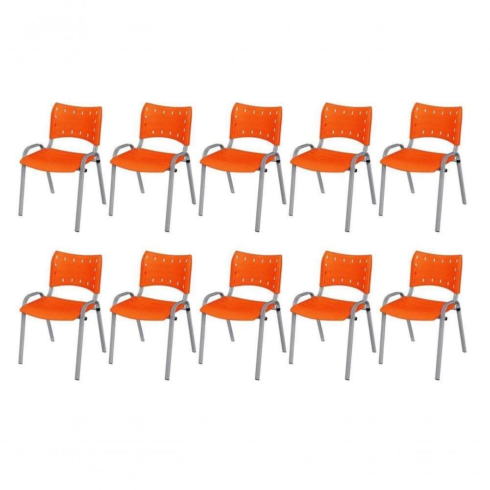 Cadeira Iso Base Cinza Escola, Escritório Laranja Kit 10 Un