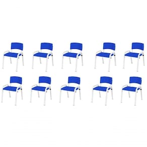 Kit 10 Cadeira Iso Infantil Creche, Escola Base Branco Azul