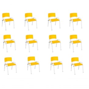 Kit 12 Cadeira Iso Infantil Creche, Escola Base Branco Amarelo