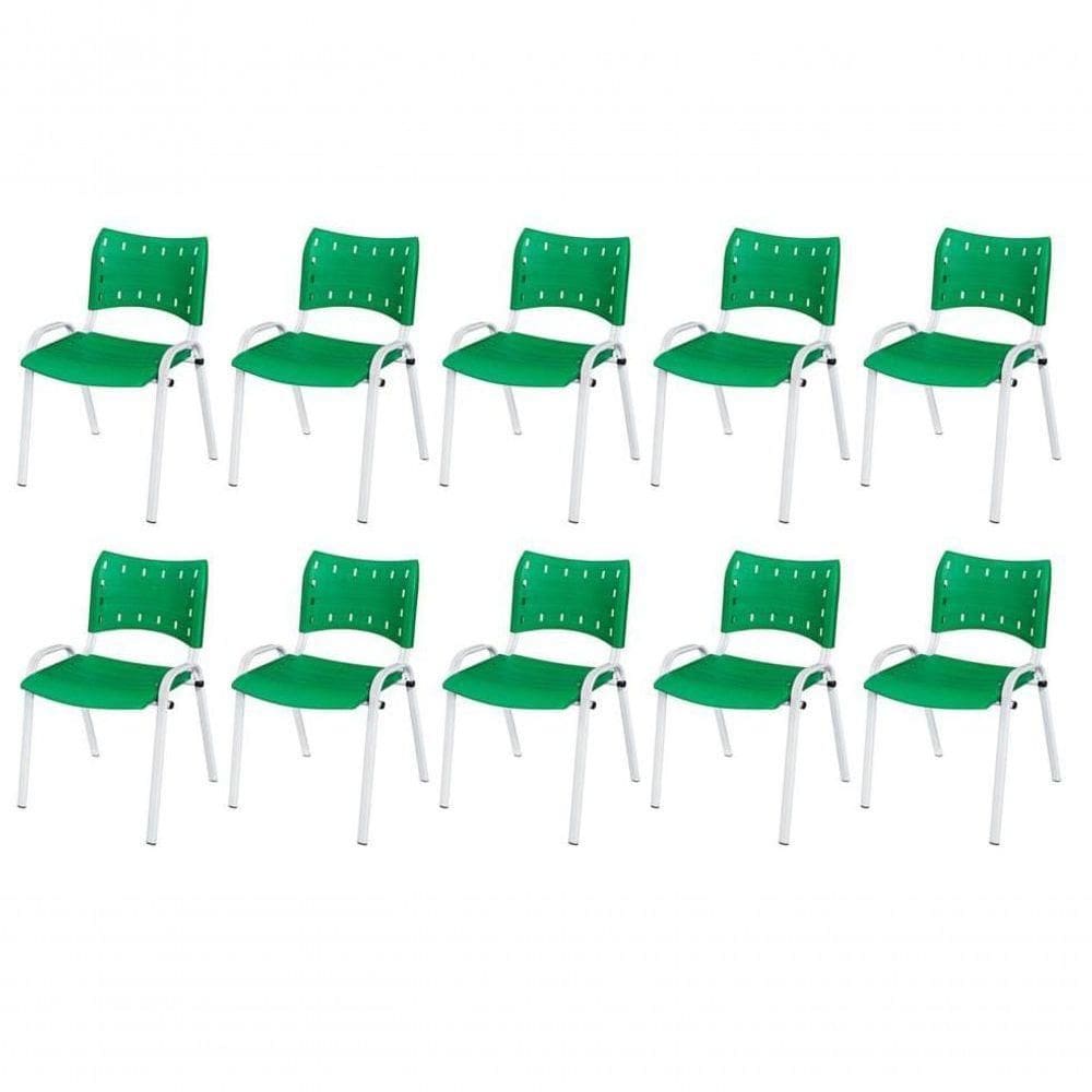 Cadeira Iso Base Branco Escola, Escritório Verde Kit 10 Un