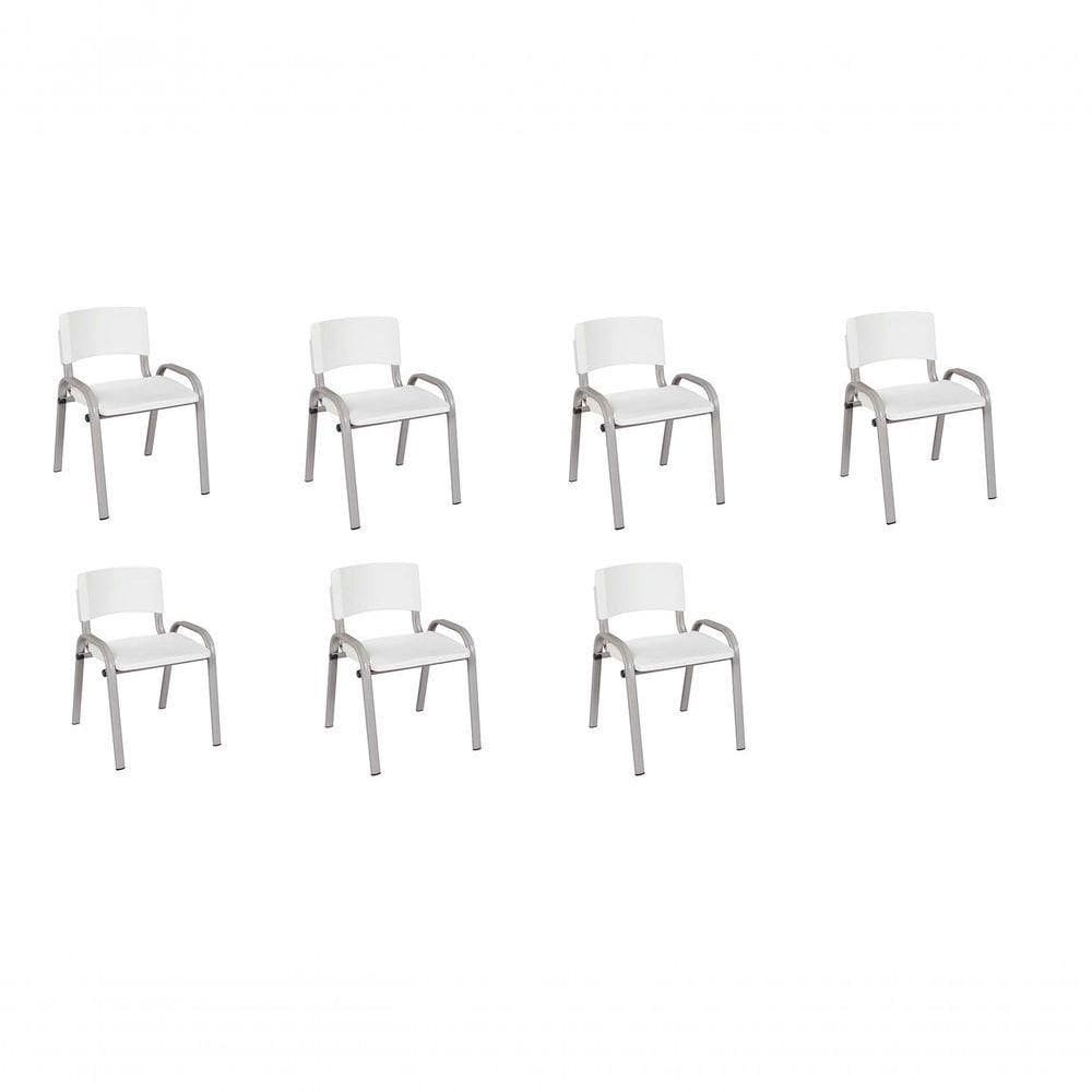 Kit 7 Cadeira Iso Infantil Creche, Escola Base Cinza Branco