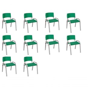 Kit 10 Cadeira Iso Infantil Creche, Escola Base Cinza Verde Escuro