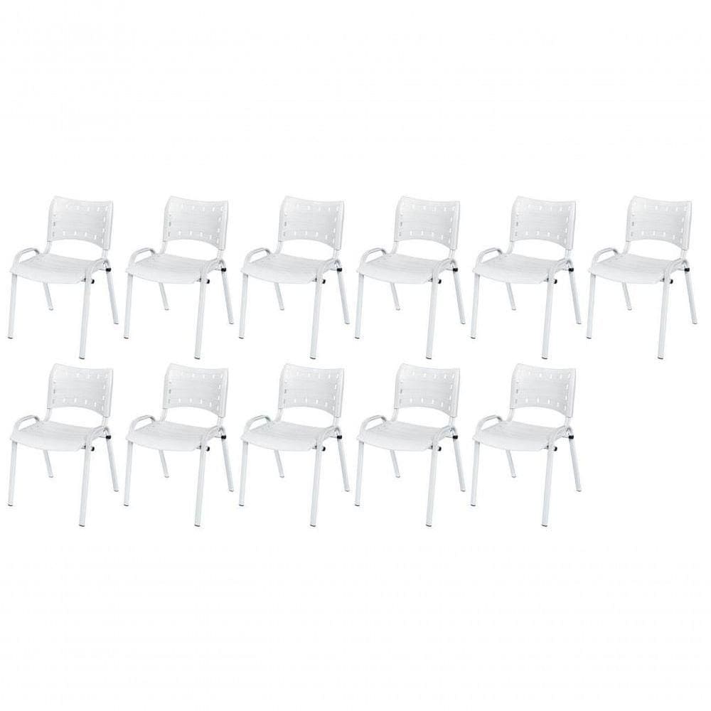 Cadeira Iso Base Branco Escola, Escritório Branco Kit 11 Un