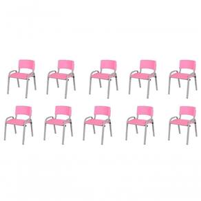 Kit 10 Cadeira Iso Infantil Creche, Escola Base Cinza Rosa