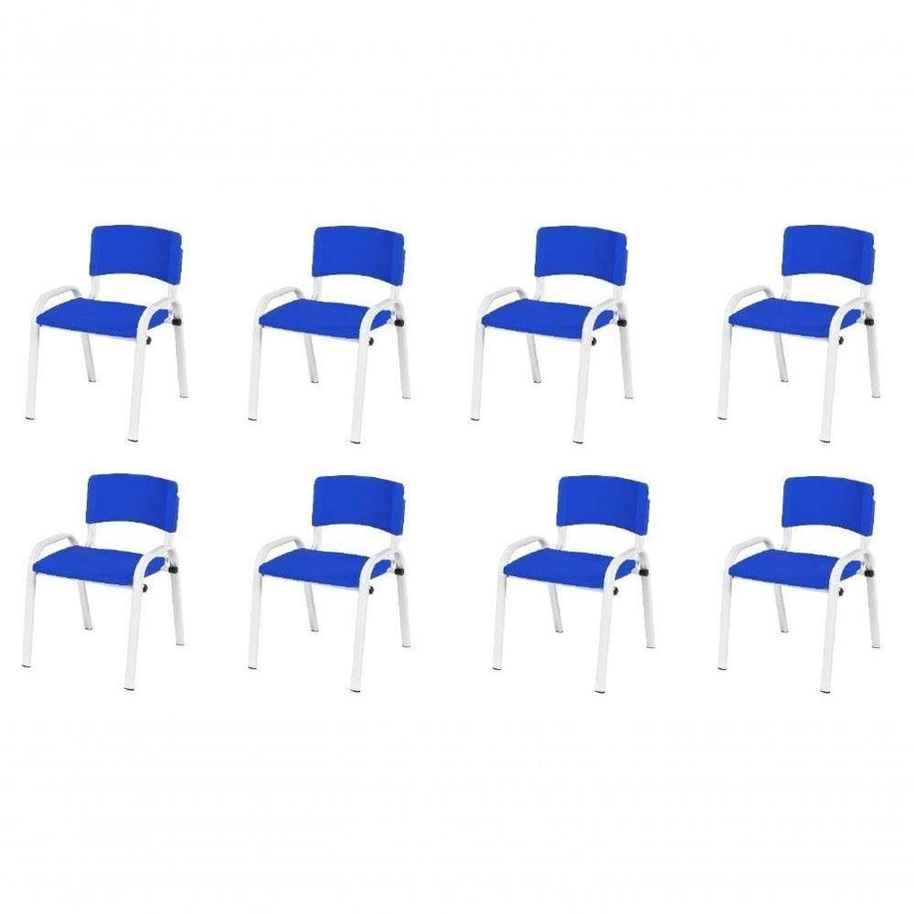 Kit 8 Cadeira Iso Infantil Creche, Escola Base Branco Azul