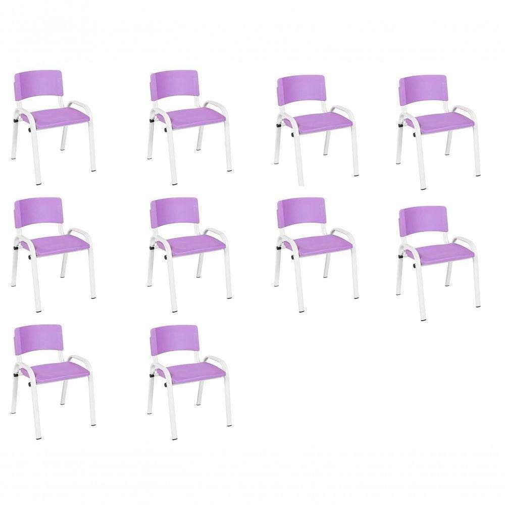 Kit 10 Cadeira Iso Infantil Creche, Escola Base Branco Lilas