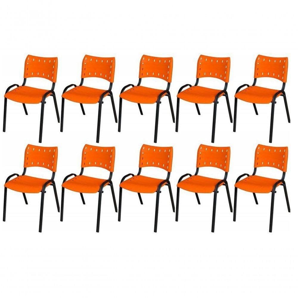 Cadeira Iso Base Preto Escola, Escritório Laranja Kit 10 Un