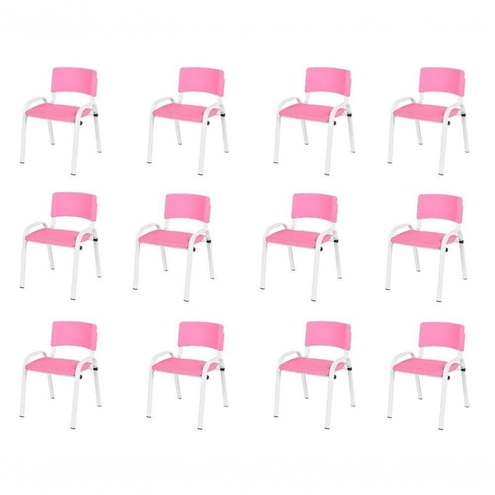 Kit 12 Cadeira Iso Infantil Creche, Escola Base Branco Rosa