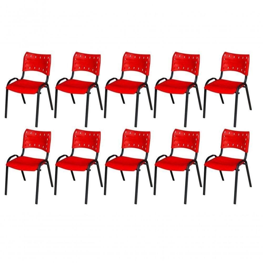 Cadeira Iso Base Preto Escola, Escritório Vermelho Kit 10 Un