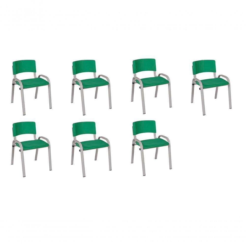 Kit 7 Cadeira Iso Infantil Creche, Escola Base Cinza Verde Escuro