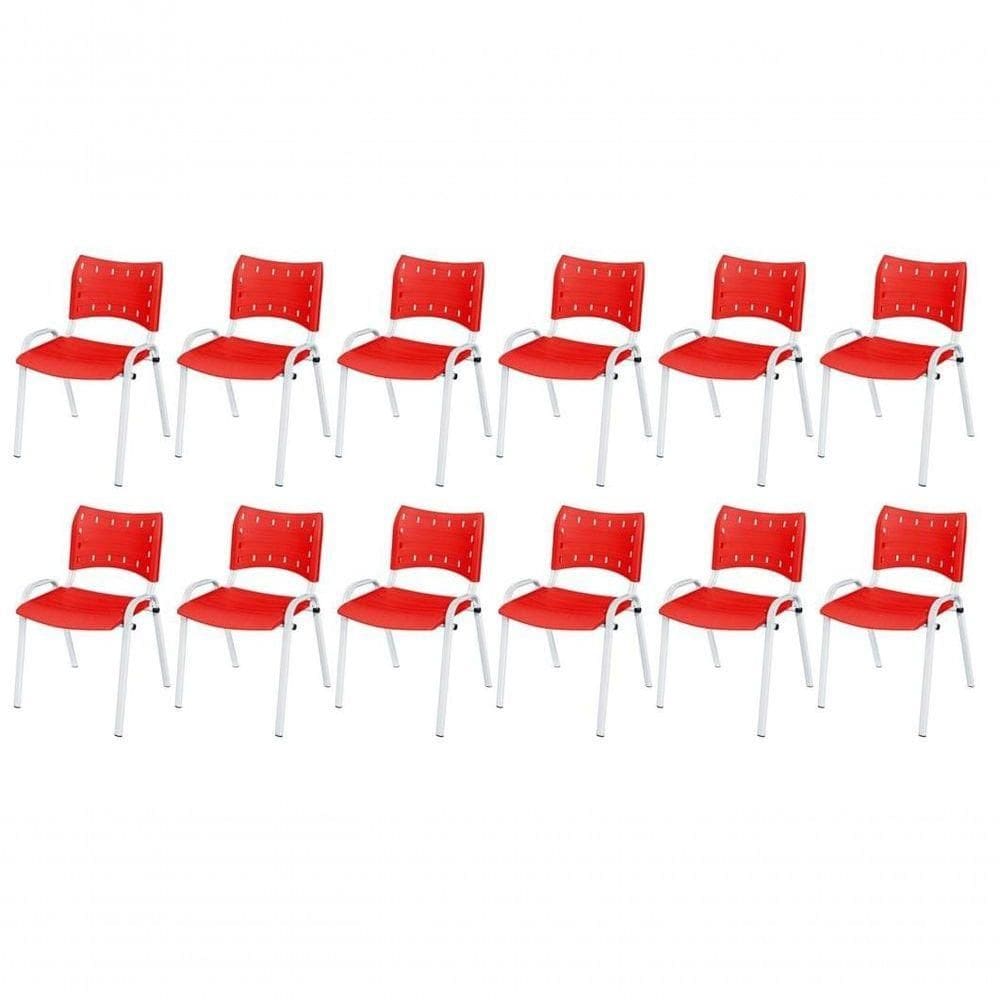 Cadeira Iso Base Branco Escola, Escritório Vermelho Kit 12 Un