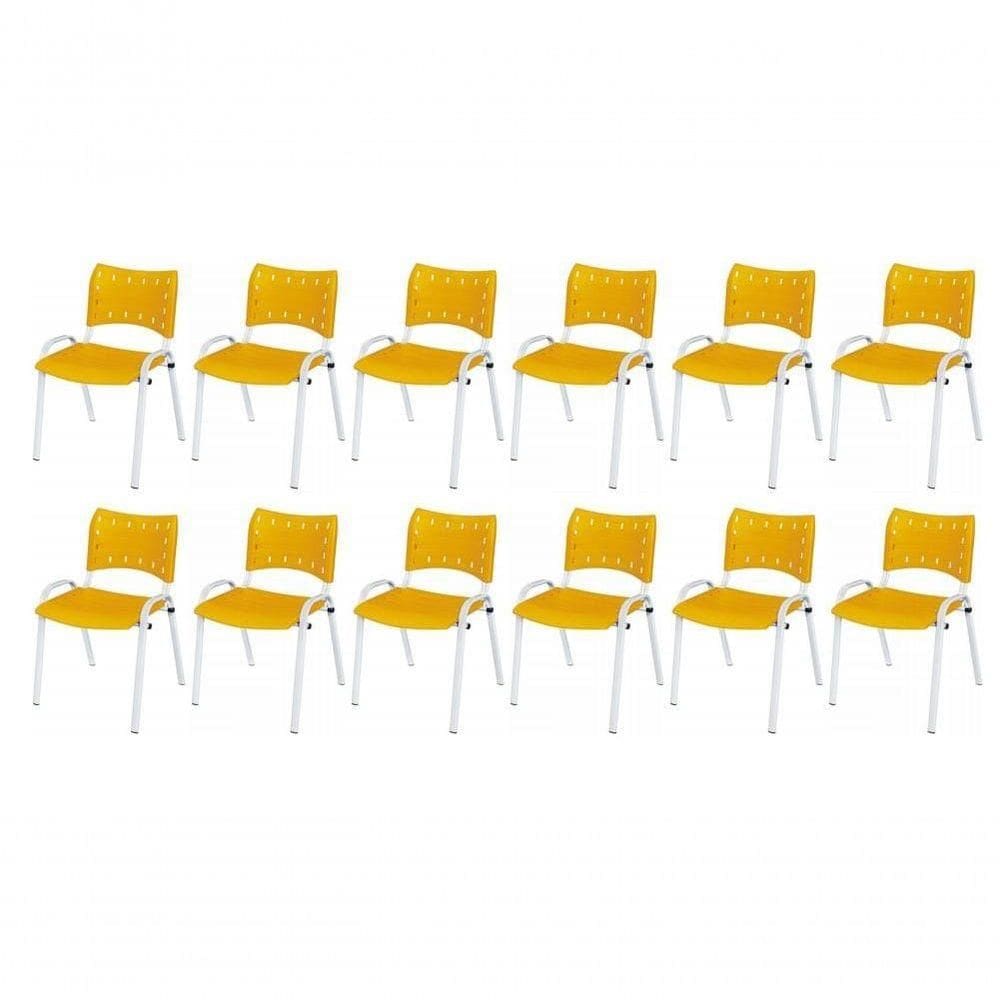 Cadeira Iso Base Branco Escola, Escritório Amarelo Kit 12 Un