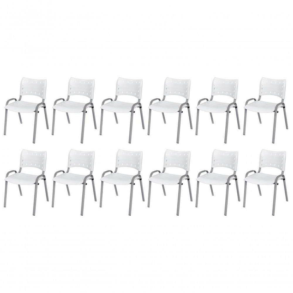 Cadeira Iso Base Cinza Escola, Escritório Branco Kit 12 Un