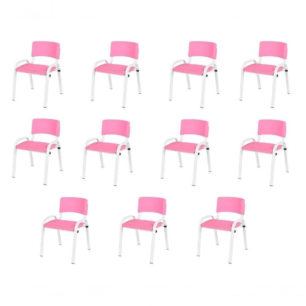 Kit 11 Cadeira Iso Infantil Creche, Escola Base Branco Rosa