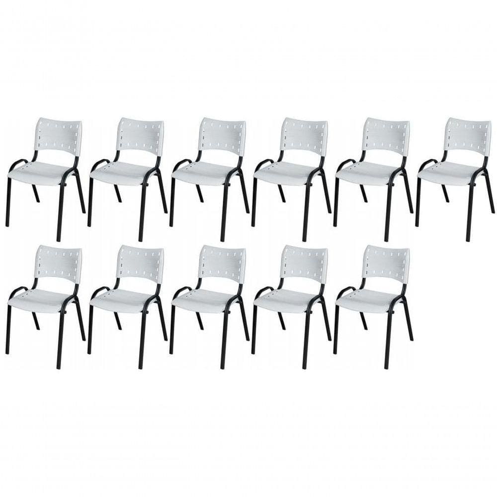 Cadeira Iso Base Preto Escola, Escritório Branco Kit 11 Un