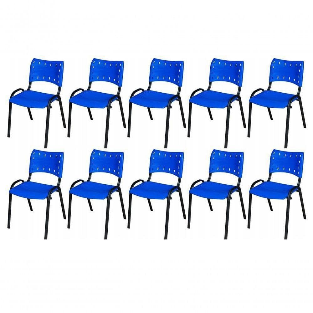 Cadeira Iso Base Preto Escola, Escritório Azul - Kit 10 Un
