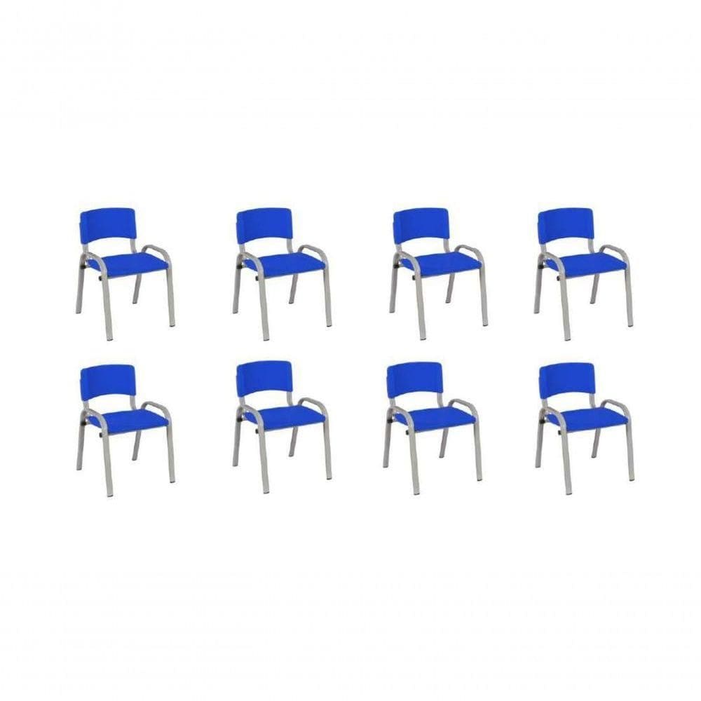 Kit 8 Cadeira Iso Infantil Creche, Escola Base Cinza Azul