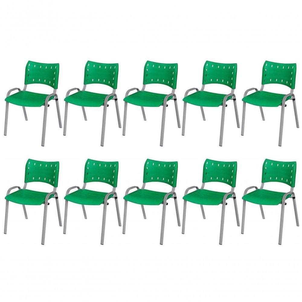 Cadeira Iso Base Cinza Escola, Escritório Verde Kit 10 Un