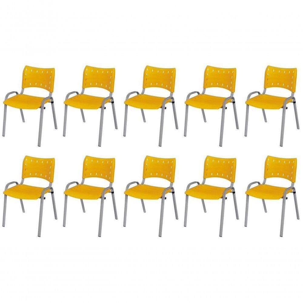 Cadeira Iso Base Cinza Escola, Escritório Amarelo Kit 10 Un