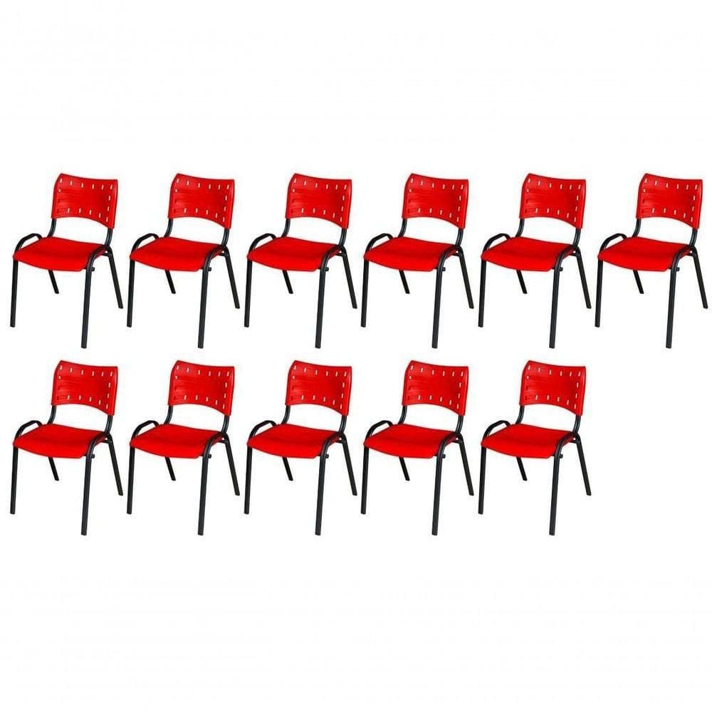 Cadeira Iso Base Preto Escola, Escritório Vermelho Kit 11 Un