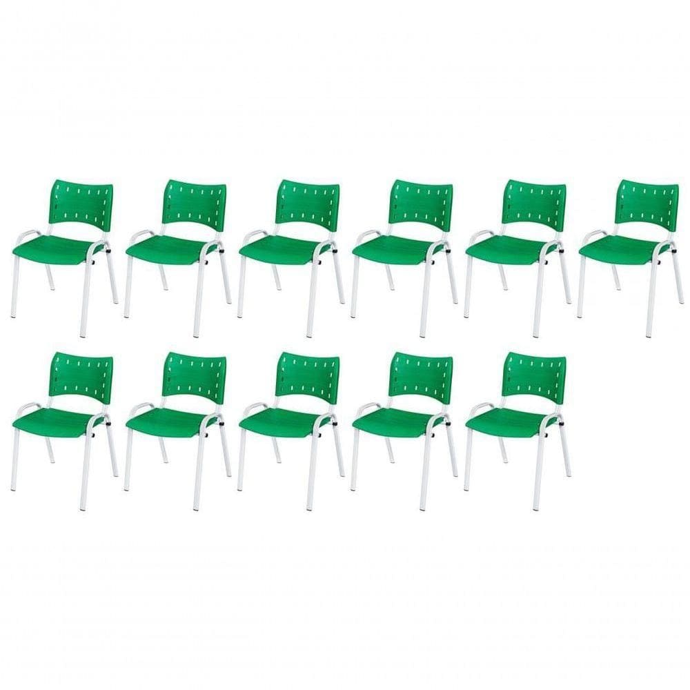 Cadeira Iso Base Branco Escola, Escritório Verde Kit 11 Un
