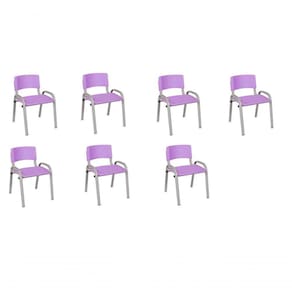 Kit 7 Cadeira Iso Infantil Creche, Escola Base Cinza Lilas