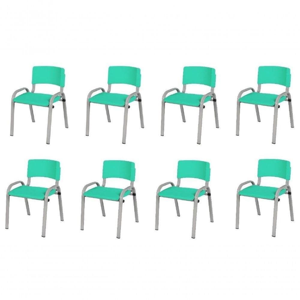 Kit 8 Cadeira Iso Infantil Creche, Escola Base Cinza Verde água