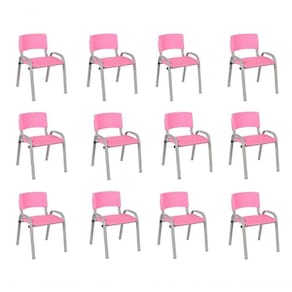 Kit 12 Cadeira Iso Infantil Creche, Escola Base Cinza Rosa