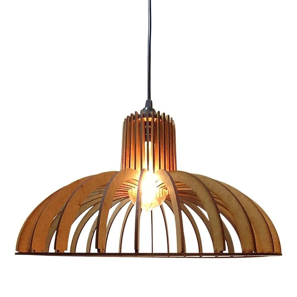 Luminária Teto Tipo Pendente Em Mdf - Completa - Preta