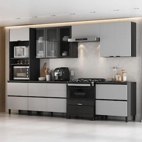 Cozinha Completa Itatiaia Lumina 350cm em Madeira MDF Grafite/Fendi