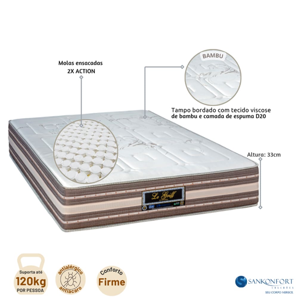 Colchão Sankonfort Le Griff Molas Ensacadas Casal 138x188x33