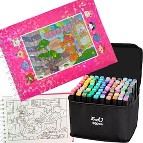 Livro de Pintar Colorir Com Canetinhas 80 Cores Ponta Dupla 100 Paginas Desenho Fofo