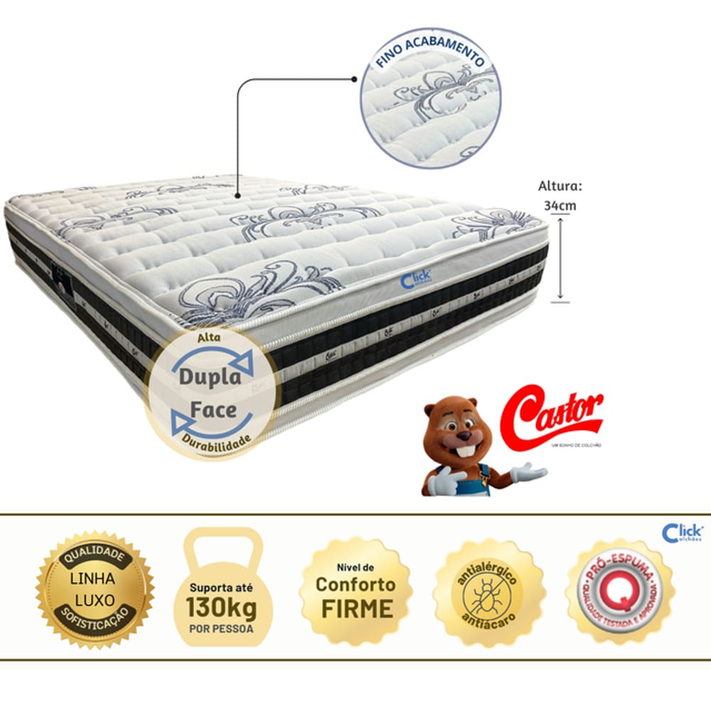 Colchão Castor Silver Star Tecnopedic Dupla Face Casal 138x188x34