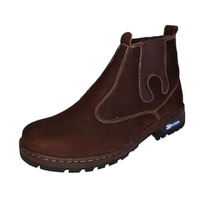 Botina Masculina Couro Nobuck Lisa Bico Redondo Costura Manual Elastico Lateral Vaquejada