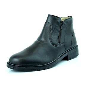 Bota Botina Social Em Couro Masculina Forro Cacharrel Ziper Bico Redondo Palmilha Confortavel