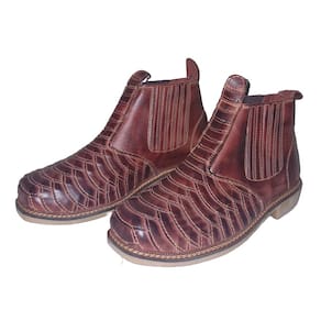 Botina Em Couro Escama de Peixe Masculina Ajuste Elastico Lateral Resistente Solado Borracha