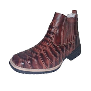 Botina Escama de Peixe Em Couro Masculina Elastico Lateral Resistente Solado Borracha