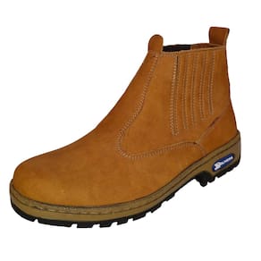 Botina Couro Nobuck Masculina Lisa Bico Redondo Costura Manual Elastico Lateral Vaquejada