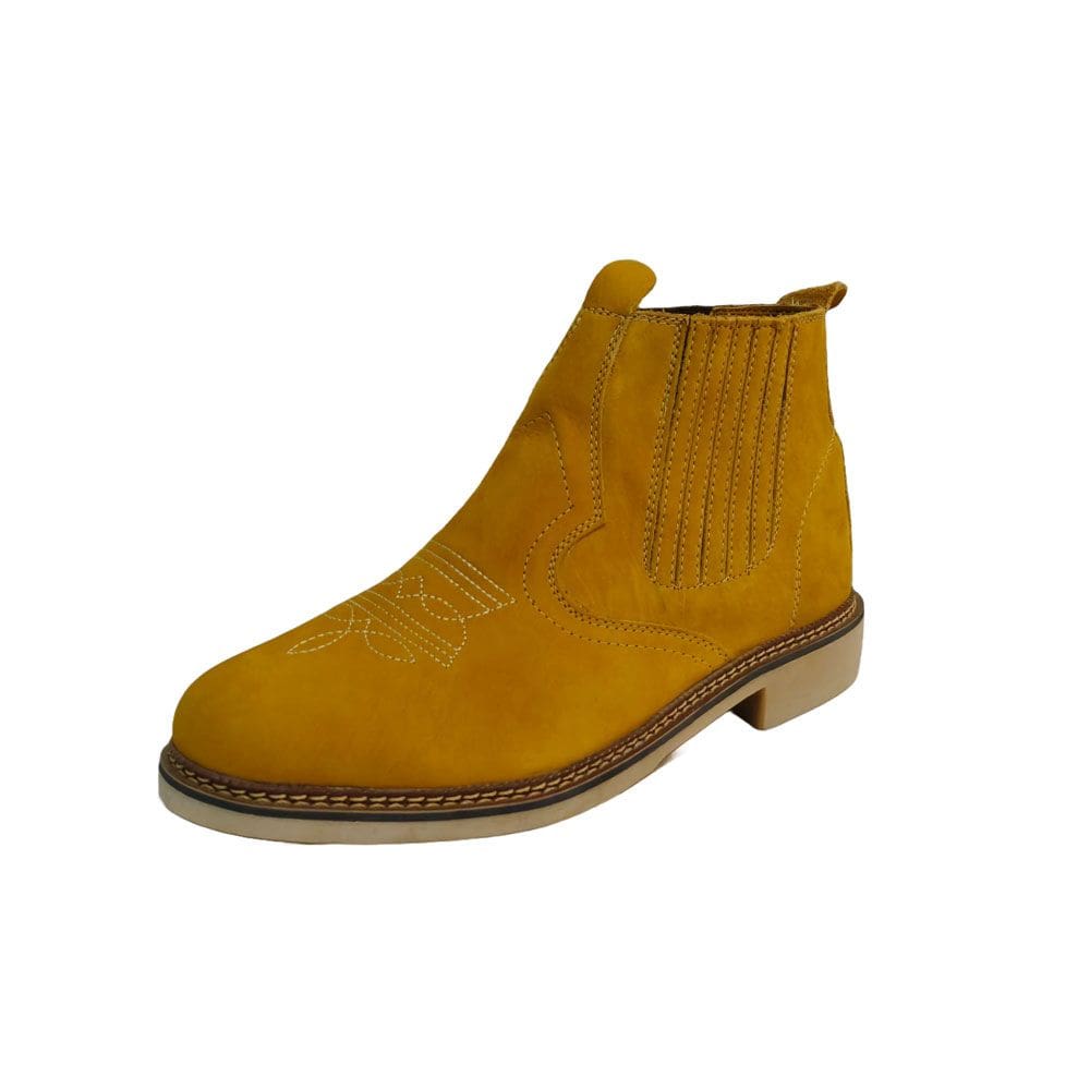 Botina Masculina Couro Bordada Bico Redondo Costura Manual Ajuste Elastico Lateral Confortavel