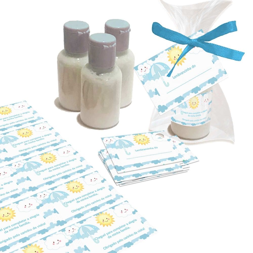 Kit 10 de Lembrancinhas Mini hidratante Chuva de amor Para Aniversários Mesversário Chá Revelação e Eventos