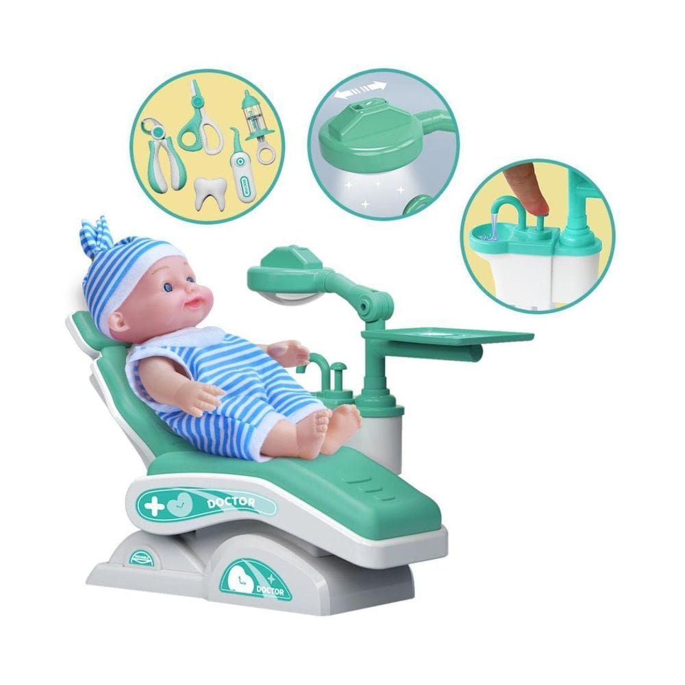 Boneca Doutor Dentista Azul Acessórios Cadeira Ajustável Dm