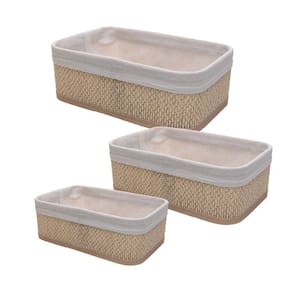 Conjunto 3 Cestos Retangulares de Bambu com Forro em Tecido Cozy Lyor